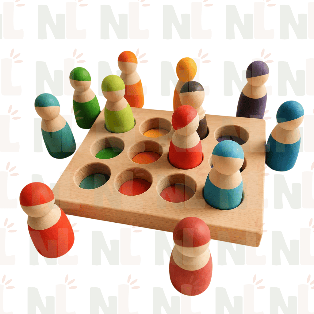 Jeu de Mémoire et d’Association des Couleurs en Bois – Plateau avec Pions