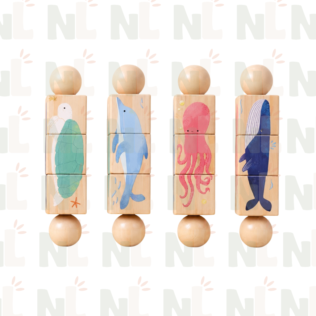 Puzzle en Cubes Animaux Marins – Jeu d’Association en Bois