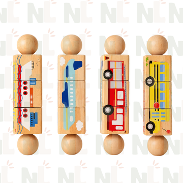 Puzzle en Cubes Véhicules – Jeu d’Association en Bois