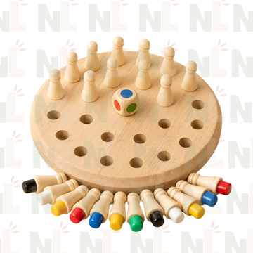 Jeu de Mémoire des Couleurs en Bois – Plateau avec Pions et Dé