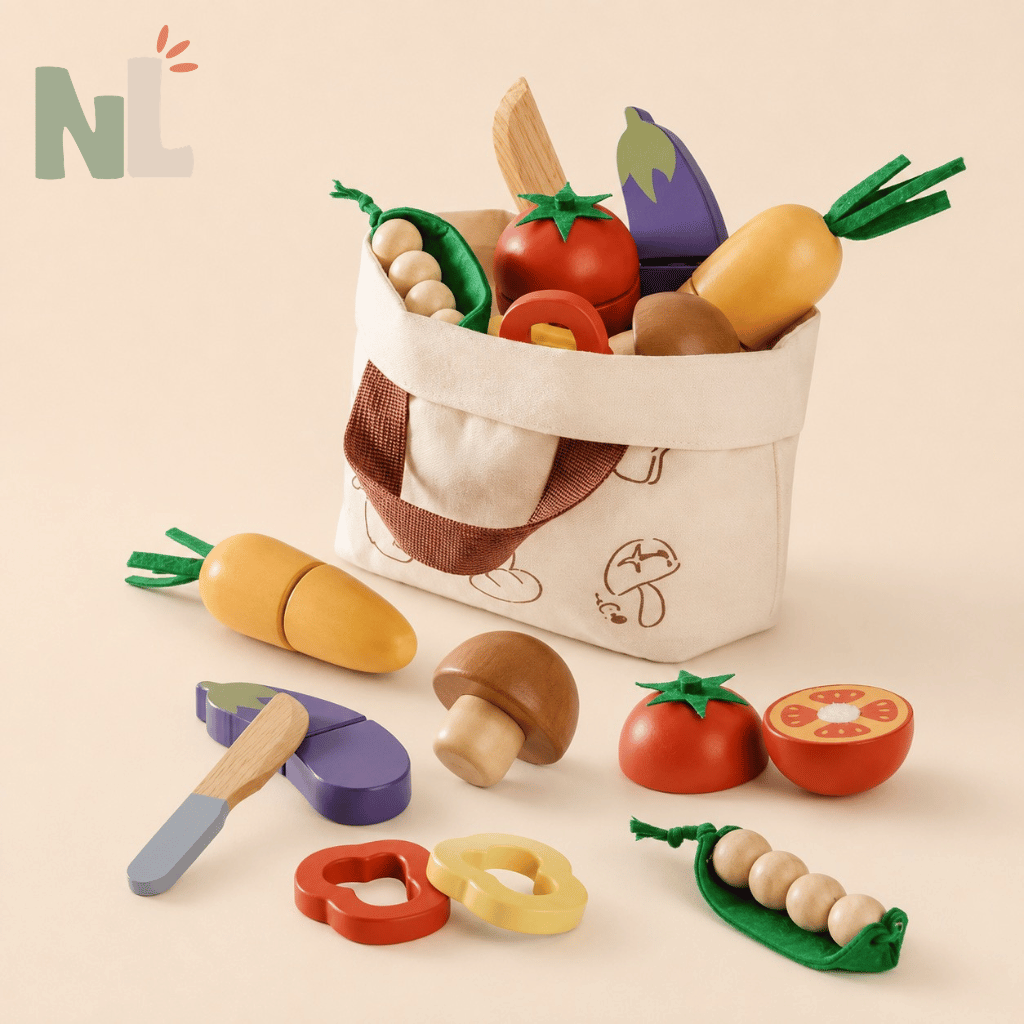Panier de Légumes en Bois à Découper – Jeu de Cuisine