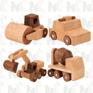 Lot de 4 Véhicules en Bois – Coffret Complet Chantier et Secours