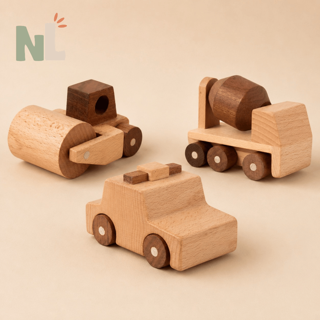 Lot de 3 Véhicules en Bois – Chantier et Secours