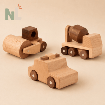 Lot de 3 Véhicules en Bois – Chantier et Secours