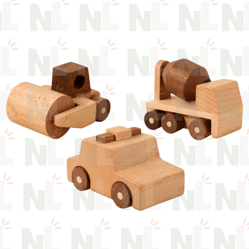 Lot de 3 Véhicules en Bois – Chantier et Secours