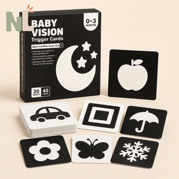 Cartes d’Éveil Visuel Noir et Blanc pour Bébé – 20 Cartes Recto Verso