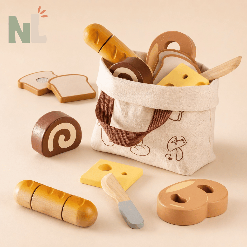 Panier de Boulangerie en Bois pour Enfant – Set de Pain et Viennoiseries à Découper