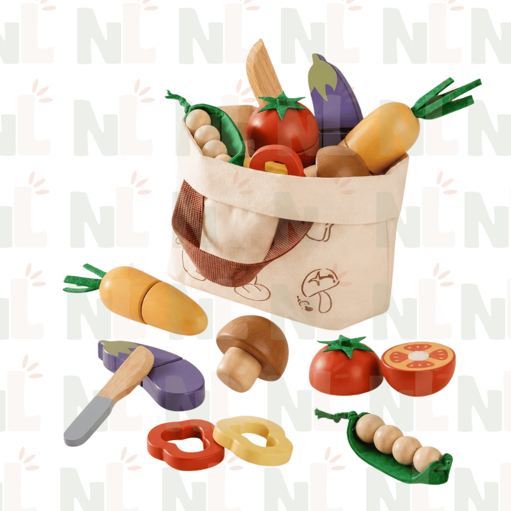 Panier de Légumes en Bois à Découper – Jeu de Cuisine