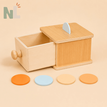 Boîte à Jetons avec Tiroir en Bois – Jeu de Motricité et de Permanence de l’Objet