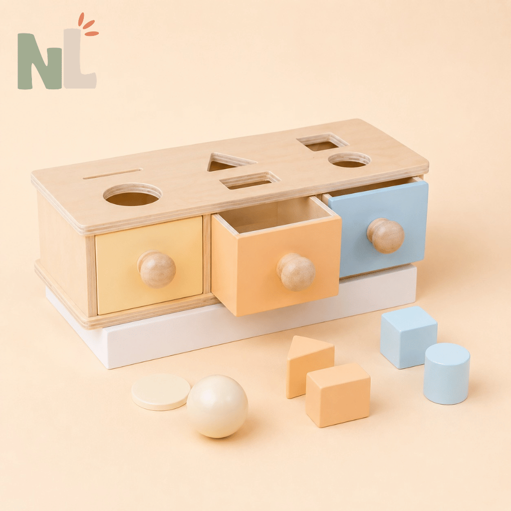Boîte de Tri des Formes à Tiroirs en Bois – Jeu d’Association et de Motricité