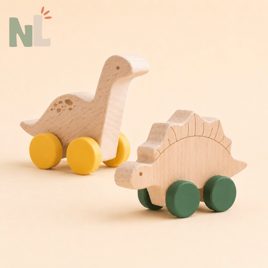 Voitures Dinosaures en Bois à Roulettes – Jouets d’Éveil et d’Imagination