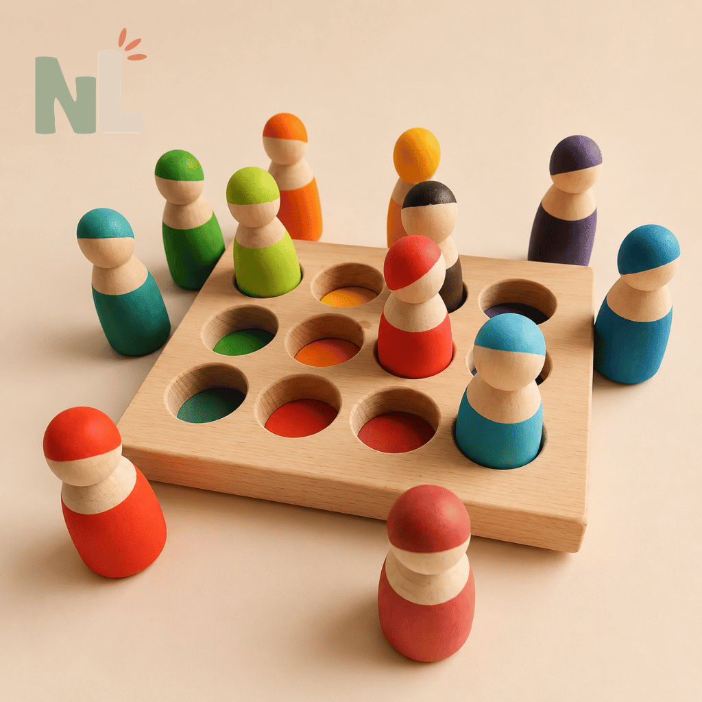Jeu de Mémoire et d’Association des Couleurs en Bois – Plateau avec Pions