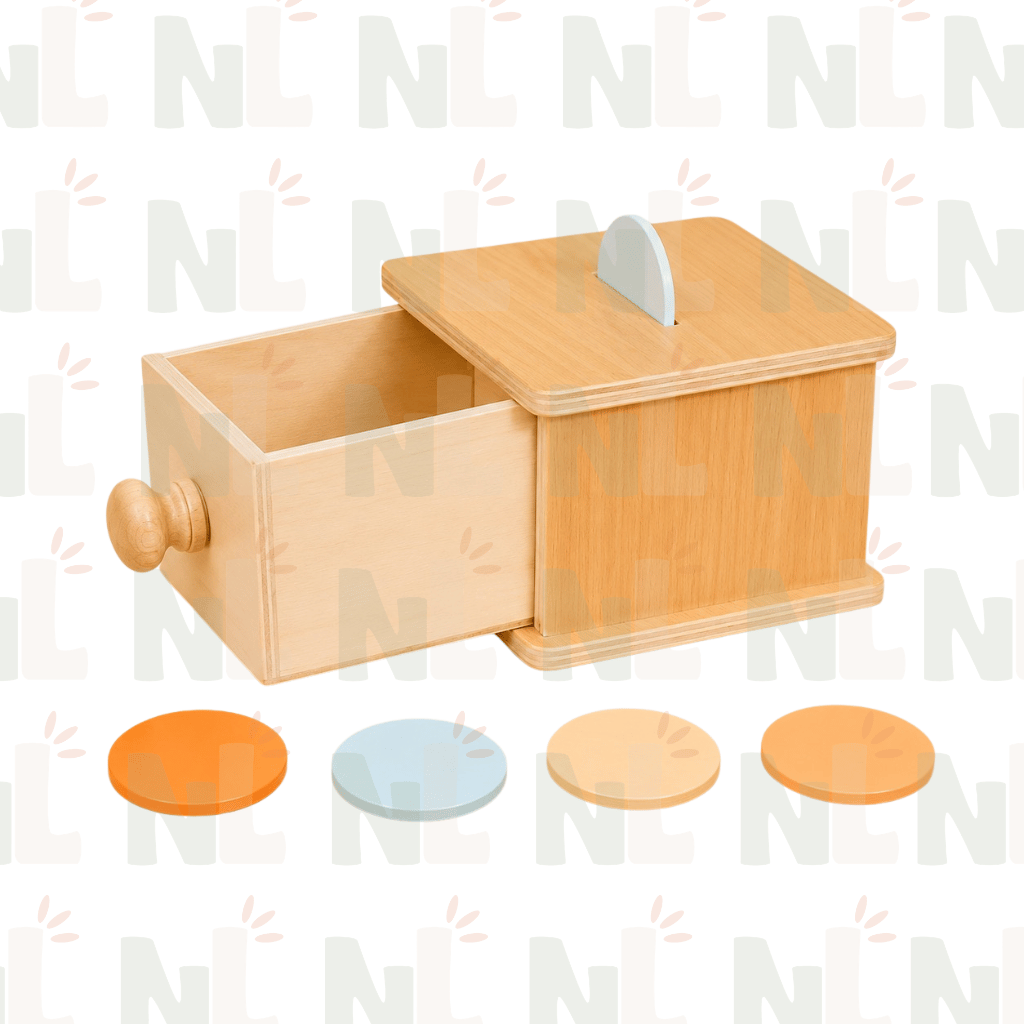 Boîte à Jetons avec Tiroir en Bois – Jeu de Motricité et de Permanence de l’Objet