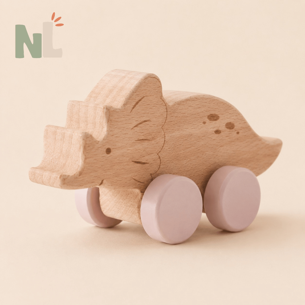 Voitures Dinosaures en Bois à Roulettes – Jouets d’Éveil et d’Imagination