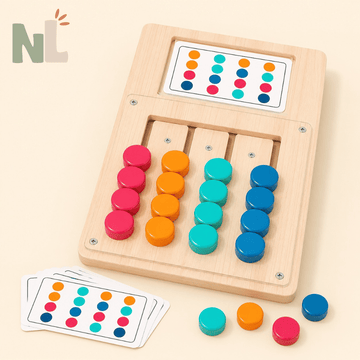 Jeu de Logique et d’Association des Couleurs en Bois – Cartes Défis