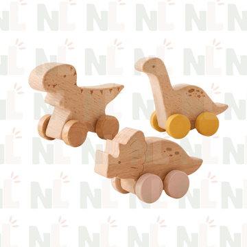 Voitures Dinosaures en Bois à Roulettes – Jouets d’Éveil et d’Imagination