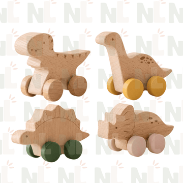Voitures Dinosaures en Bois à Roulettes – Jouets d’Éveil et d’Imagination