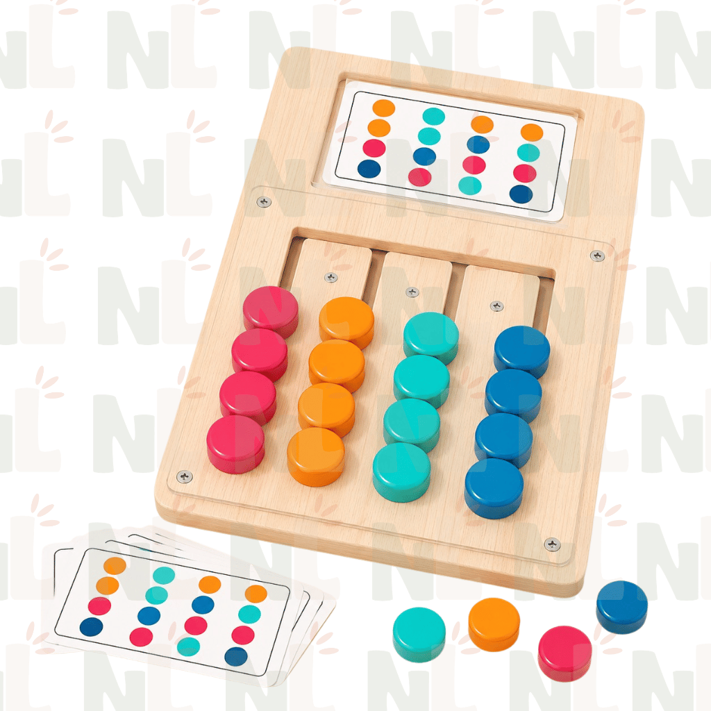 Jeu de Logique et d’Association des Couleurs en Bois – Cartes Défis