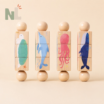 Puzzle en Cubes Animaux Marins – Jeu d’Association en Bois