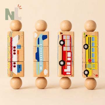 Puzzle en Cubes Véhicules – Jeu d’Association en Bois