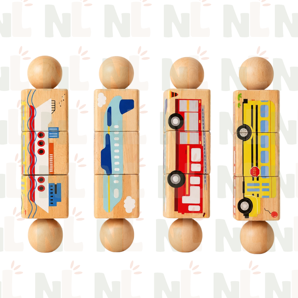 Puzzle en Cubes Véhicules – Jeu d’Association en Bois