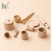 Set de Cuisine en Bois pour Enfant – Ustensiles de Jeu d’Imitation
