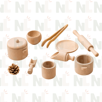 Set de Cuisine en Bois pour Enfant – Ustensiles de Jeu d’Imitation