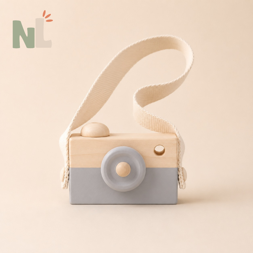 Appareil Photo en Bois pour Enfant – Jeu d’Imitation avec Bandoulière
