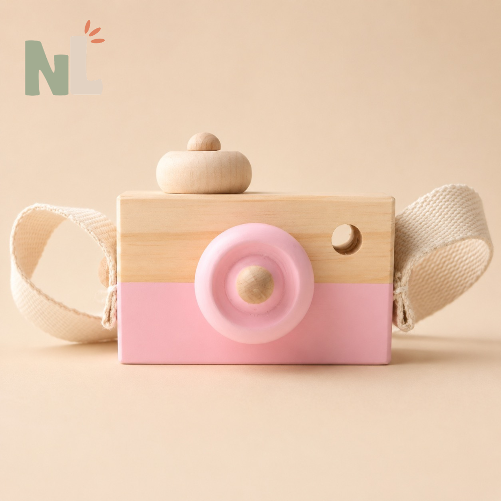 Appareil Photo en Bois pour Enfant – Jeu d’Imitation avec Bandoulière